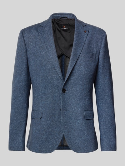 Produktfoto, Slim Fit Sakko mit Baumwoll-Anteil Modell 'Nick' von Zuitable in Blau, 2-Knopfleiste, Reverskragen, Pattentaschen, Struktur-Optik. Elastischer Material-Mix, Rückenlänge 70 cm, Schulterbreite 45 cm, Ärmellänge 65 cm.