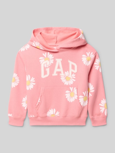 Produktfoto, Hoodie mit Känguru-Tasche von GAP in Rosa mit weißen Blumen, Logo-Stitching, Baumwoll-Mix, Loose Fit, Vorderseite sichtbar