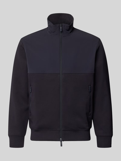 Produktfoto, Regular Fit Jacke aus Baumwoll-Mix Modell 'FELPA' von Armani Exchange in Schwarz, Stehkragen, Zweiwege-Reißverschluss, elastische Abschlüsse, Herren Jacke aus elastischem Baumwoll-Mix von Armani