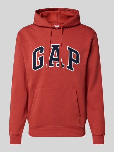 Productfoto, Hoodie met kangoeroezak van GAP in rood, katoenmix, losse fit, label-stiksel, geribbelde boorden, capuchon met trekkoord