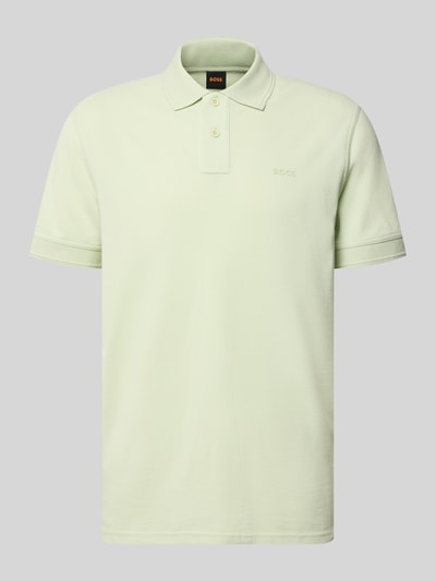 Produktfoto, Regular Fit Poloshirt aus reiner Baumwolle Modell 'PRIME' von BOSS Orange, efekt: jednolity kolor, kołnierzyk polo, dekolt w serek, listwa guzikowa, krótki rękaw, prążkowane zakończenie rękawów, wykończenie materiału: pika, materiał: bawełna