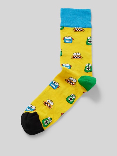 DillySocks Sokken met motiefstitching, model 'Rolling Eyes' Geel - 1