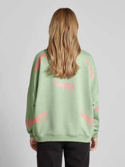 miss goodlife Sweatshirt met strass-steentjes, model 'Happy Heart Face' Rietgroen - 5