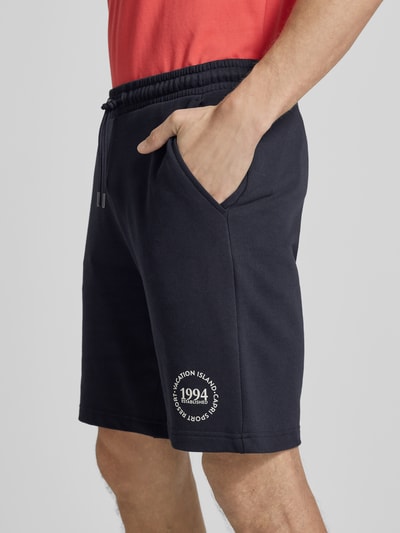 Christian Berg Men Regular fit sweatshorts met statementstitching Marineblauw - 3