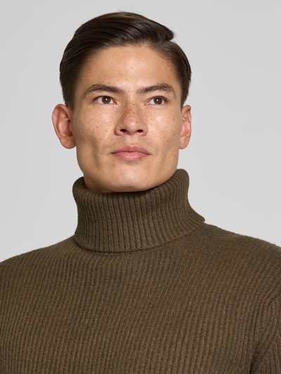 Les Deux Slim fit pullover van zuivere scheerwol, model 'EDDIE' Donkerbruin - 3