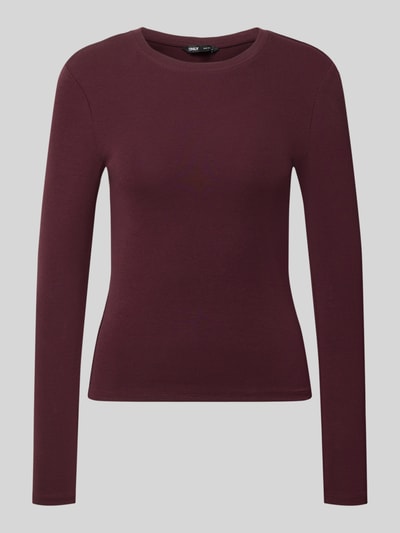 Produktfoto, Damen Langarmshirt von ONLY Regular Fit Langarmshirt aus Baumwoll-Mix Modell 'RILEY' in Dunkelrot, glatte Oberfläche, schlichte Optik