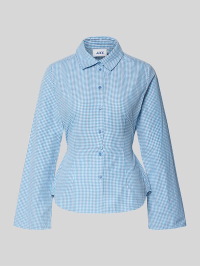 Produktfoto, Regular Fit Bluse mit Bindegürtel Modell 'CARO' von JJXX, dames blouse met katoenmix, materiaalmix, ruglengte maat S 64 cm, mouwlengte 64 cm, blauw-wit ruitjesmotief, gladde textuur