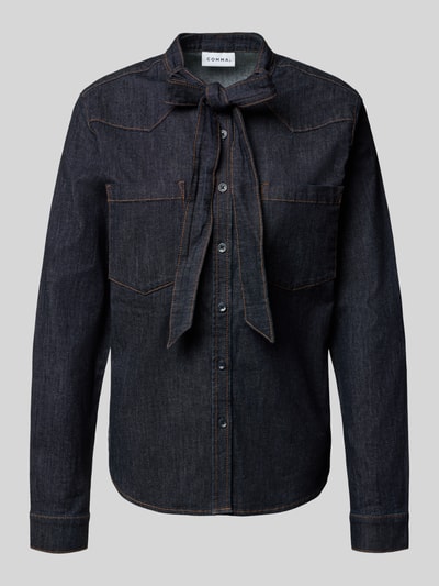 comma Regular fit jeansblouse met strikdetail Jeansblauw - 2