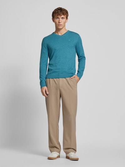 Tom Tailor Regular Fit Strickpullover aus reiner Baumwolle mit V-Ausschnitt Ocean 1