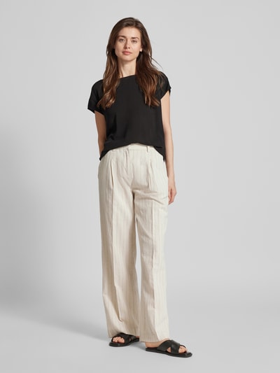 MSCH Copenhagen Spodnie lniane o kroju regular fit ze wzorem w cienkie prążki model ‘Jonalyn’ Piaskowy 1