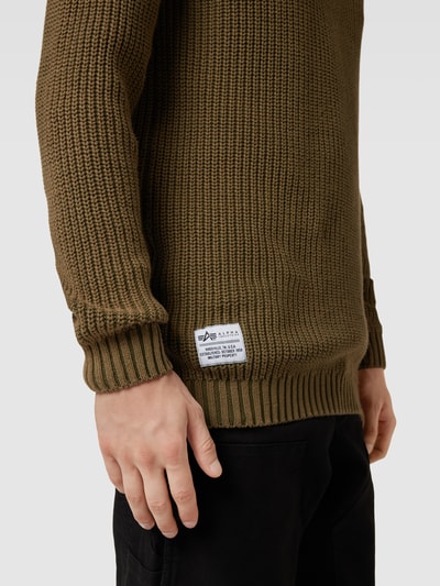 Alpha Industries Gebreide pullover met labeldetail, model 'Acid' Olijfgroen - 3