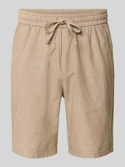 Produktfoto, Regular Fit Bermudas aus Baumwoll-Leinen-Mix Modell 'LINUS' von Only & Sons, efekt: jednolity kolor, mieszanka bawełny i lnu, krój regular fit, tunel, elastyczny ściągacz, wpuszczane kieszenie z boku, kieszeń z tyłu