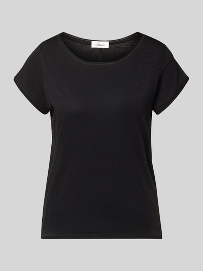 Produktfoto, Regular Fit T-Shirt aus Baumwoll-Flammgarn von s.Oliver RED LABEL in Schwarz, Melange-Optik, kurzarm, Rollsaum, glatte Textur