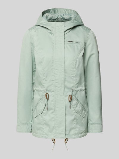 Produktfoto, Regular Fit Parka mit Baumwoll-Anteil Modell 'LORCA' von Only, gładki jasnomiętowy canvas, długie rękawy, kaptur, patki, kieszeń na piersi, label patch, sznurek w talii, zapięcie kryte guzikiem i zamkiem