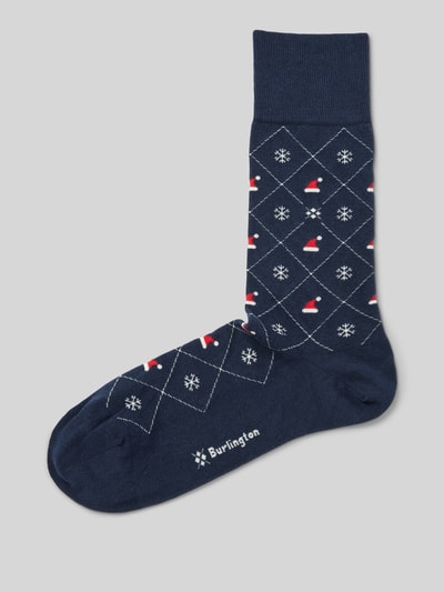 Burlington Socken mit Label-Detail Modell 'X-Mas Argyle' Dunkelblau 1