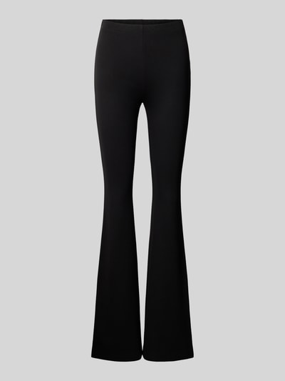Produktfoto, Flared Fit Stoffhose aus Viskose-Mix von Review, czarne, gładkie, elastyczny pas, krój flared fit, Szerokość w rozmiarze S: 37 cm, długość wewnętrzna nogawki S: 85 cm
