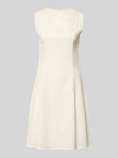Produktfoto, Knielanges Kleid aus Leinen-Mix mit Schlüsselloch-Ausschnitt von GUIDO MARIA KRETSCHMER WOMAN, Leinen-Viskose-Mix, Gerader-Schnitt, Knielänge, Farbe creme, glatte Textur, Modell Ricarda, seitlicher Nahtreißverschluss, Rückenlänge 96 cm, Brustweite 40 cm bei Größe 36.