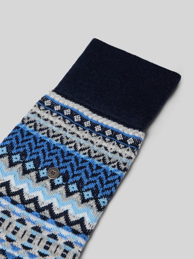 Produktfoto, Wollsocken aus Schurwoll-Mix von Burlington, mieszanka żywej wełny i bawełny, prążkowane ściągacze, fakturowany wzór, detal z logo w efekcie metalicznym