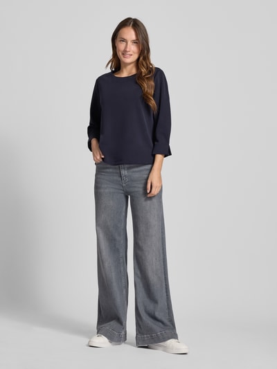 comma Bluza z prążkowanym, okrągłym dekoltem Ciemnoniebieski 1