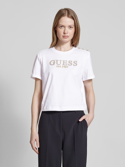 Guess Cropped T-Shirt mit Label-Print Weiss 4