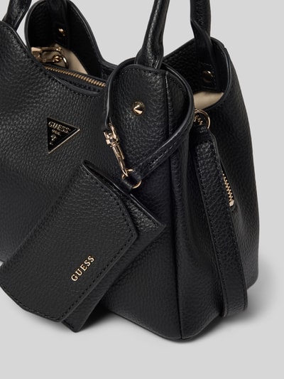 Produktfoto, Handtasche in Leder-Optik Modell 'LORELLA' von GUESS mit geteiltem Hauptfach, Magnetverschluss, Logo-Detail, schwarze Struktur