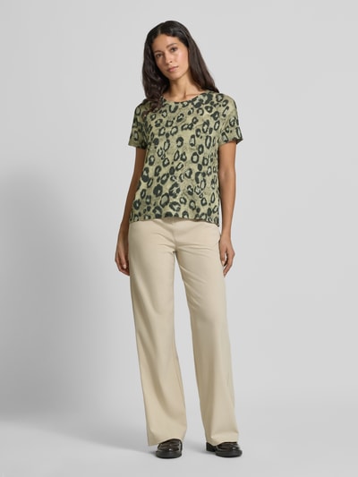monari Regular Fit T-Shirt aus Viskose-Mix mit Allover-Animal-Print Gruen Melange 1