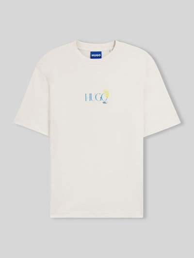 HUGO Blue t-shirt o kroju regular fit z nadrukiem na plecach model 'NULAXO' Złamany biały 2