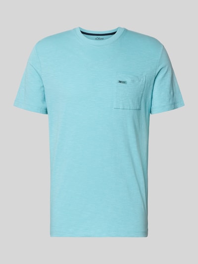 Produktfoto, Regular Fit T-Shirt aus reiner Baumwolle von s.Oliver RED LABEL, jasnoniebieski, gładka faktura, okrągły dekolt, krótki rękaw, kieszeń na piersi