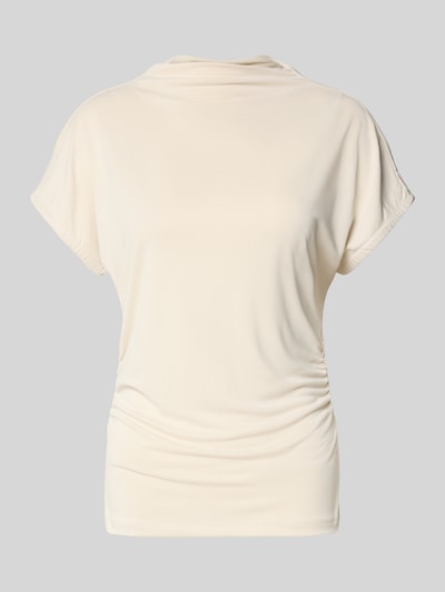 Produktfoto, T-Shirt aus Modal-Mix mit Raffungen von Jake*s Collection in Creme, Slim-Fit, Stehkragen, glatte Textur, Rückansicht