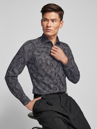 OLYMP Level Five Slim fit vrijetijdsoverhemd met paisleymotief Antraciet - 3