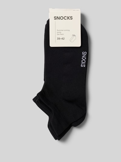 Produktfoto, schwarze Summer Running Socks im 2er-Pack mit gerippten Bündchen von Snocks, Material-Mix mit Stretch-Anteil, erhöhte Rückseite.