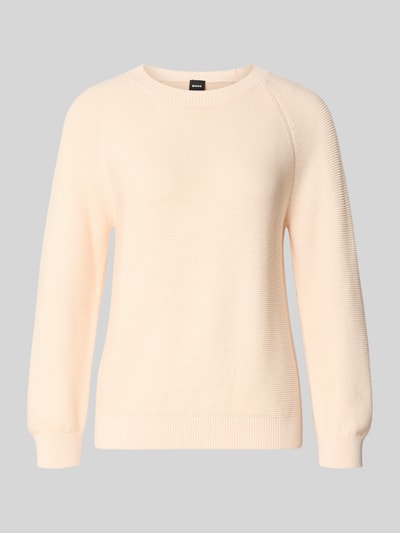 Produktfoto, Regular Fit Strickpullover aus reiner Baumwolle Modell 'FOVILA' von BOSS, efekt: jednolity kolor, krój regular fit, dekolt okrągły, rękawy długie, wykończenie: prążkowane, materiał: prążkowana dzianina, bawełna