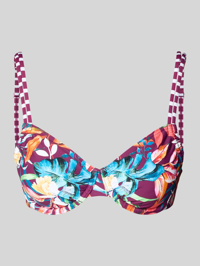 Produktfoto, Bikini-Oberteil im Allover-Look Modell 'Cadu' von VENICE BEACH mit buntem Druck, Material-Mix mit Stretch-Anteil, Bügel-Top, verstellbare Träger, körpernahe Passform