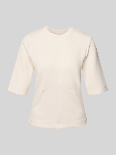 Produktfoto, Regular Fit Sweatshirt mit Ziernähten von Christian Berg Woman, cremefarben, Rundhalsausschnitt, strukturierte Oberfläche, Halbarm, elastischer Material-Mix mit Modal-Anteil