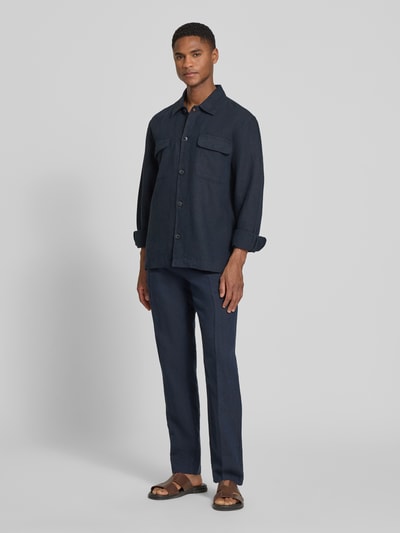 Selected Homme Straight Leg Leinenhose mit Tunnelzug Modell 'LEROY' Dunkelblau 1