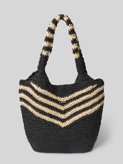 Produktfoto, Shopper mit Tragehenkel Modell 'Serenea' von Barts aus reiner Baumwolle, schwarz-beige, gestreifte Textur, Magnetverschluss, Schulterriemen, 30x26x3 cm, Länge Schulterriemen 26 cm.