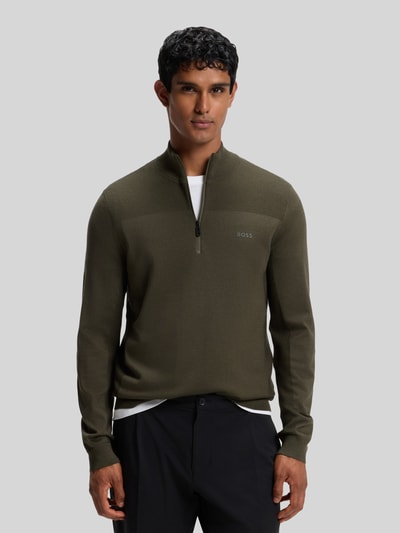 BOSS Green Regular Fit Pullover mit Schurwoll-Anteil Modell 'KN_Momentum-X QZ' Dunkelgruen 4