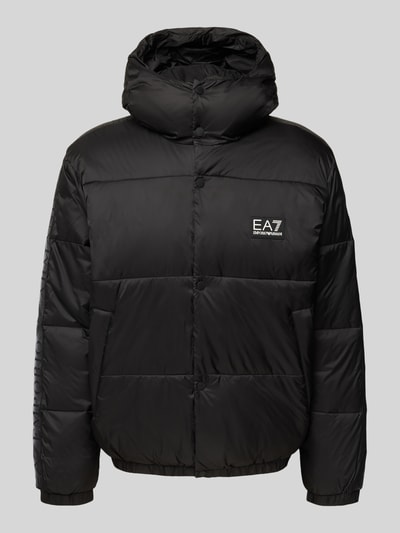 EA7 Emporio Armani Kurtka pikowana z kapturem i naszywką z logo Czarny 2