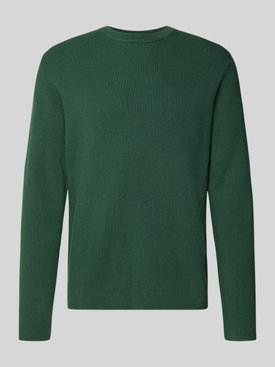 Produktfoto, zielony sweter z dzianiny Slim Fit Strickpullover Baumwoll-Mix von Lindbergh, efekt prążkowania, mieszanka bawełny, okrągły dekolt, Długość tyłu 70 cm, Długość rękawów 72 cm w rozmiarze M