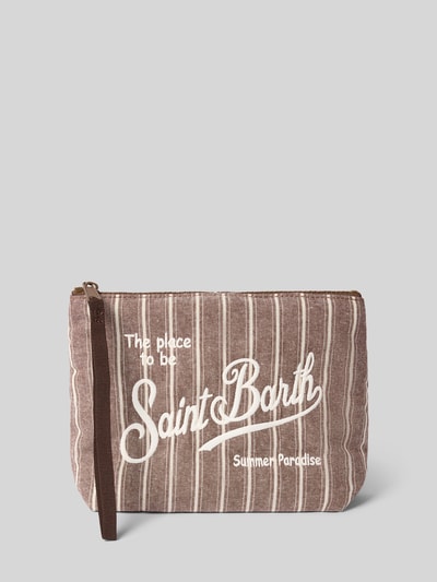Produktfoto, Kosmetiktasche aus Baumwolle mit Reißverschluss Modell 'Aline' von MC2 Saint Barth, braun mit weißen Streifen, Statement-Stitching, Label-Details