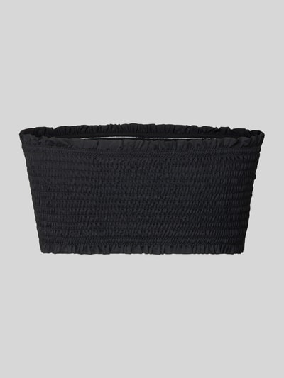 Produktfoto, schwarzes Bandeau-Top mit Smok-Details und Stretch, Modell 'SKIN LOBSTER' von Neo Noir, körpernahe Passform, feine Struktur.