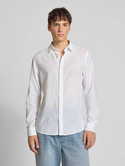 Only & Sons Slim Fit Freizeithemd aus Leinen-Baumwoll-Mix Modell 'CAIDEN' Weiss 4