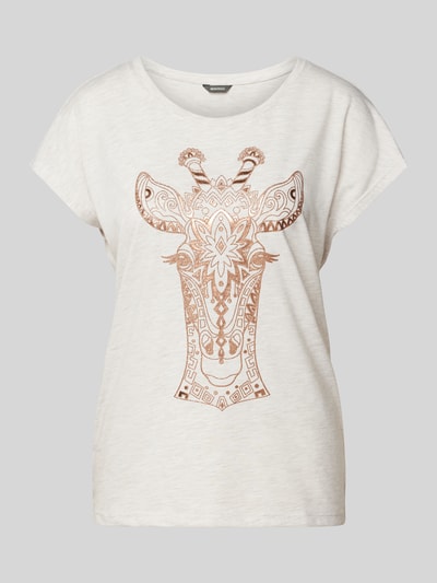 Montego T-shirt z dodatkiem wiskozy i zwierzęcym nadrukiem Écru melanż 2
