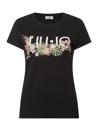 Liu Jo White T-shirt z kwiatowym nadrukiem  Czarny 1