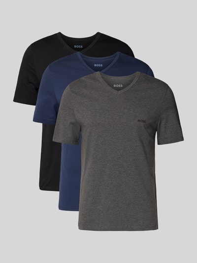 Produktfoto, T-shirt z dekoltem w serek w zestawie 3 szt. Model 'Classic' od BOSS z bawełny, prosty krój, prążkowany okrągły dekolt, wyhaftowane logo