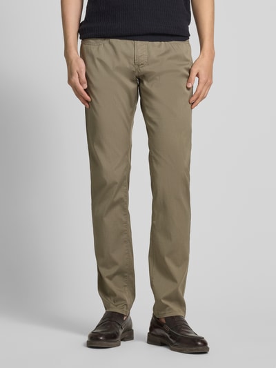 Pierre Cardin Tapered fit chino met structuurmotief, model 'Lyon' Olijfgroen - 4