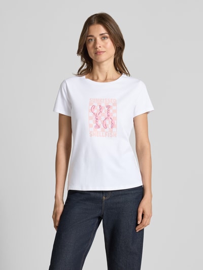 zero T-Shirt mit Motiv-Print und Rundhalsausschnitt Weiss 4