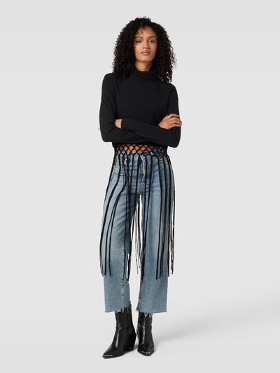 Gestuz Rollkragenpullover aus Viskose-Mix mit Fransen Modell 'Aya' Black 4