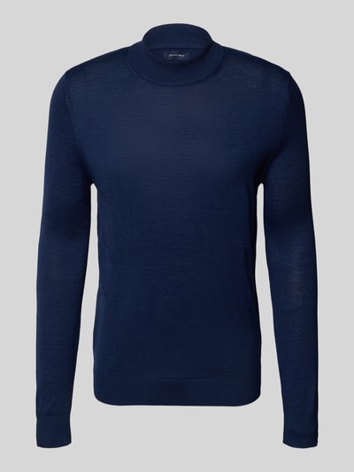 Christian Berg Men Sweter z dzianiny z mieszanki wełny merino ze stójką Ciemnoniebieski melanż 2