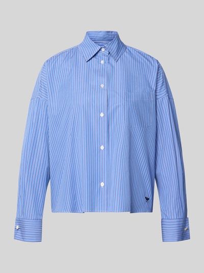 Produktfoto, blauw-wit gestreepte blouse met lange mouwen van katoen, losse fit, model 'OVATTA' van Weekend Max Mara, Dames